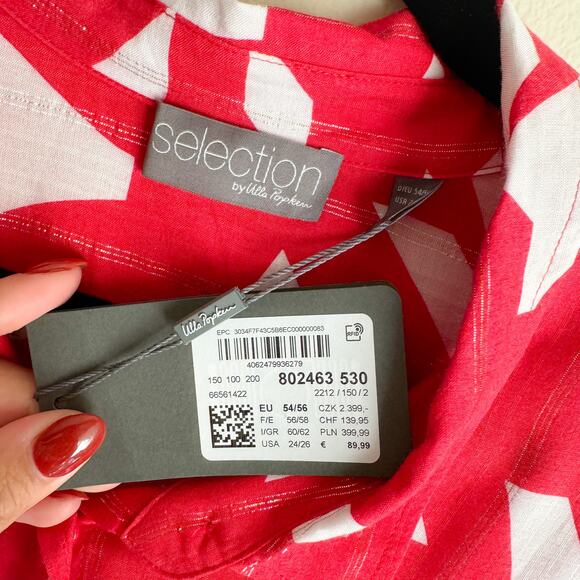 Selection by Ulla Popken Red + White Abstract Metallic Thread Button Up Blouse - Picture 5 of 9